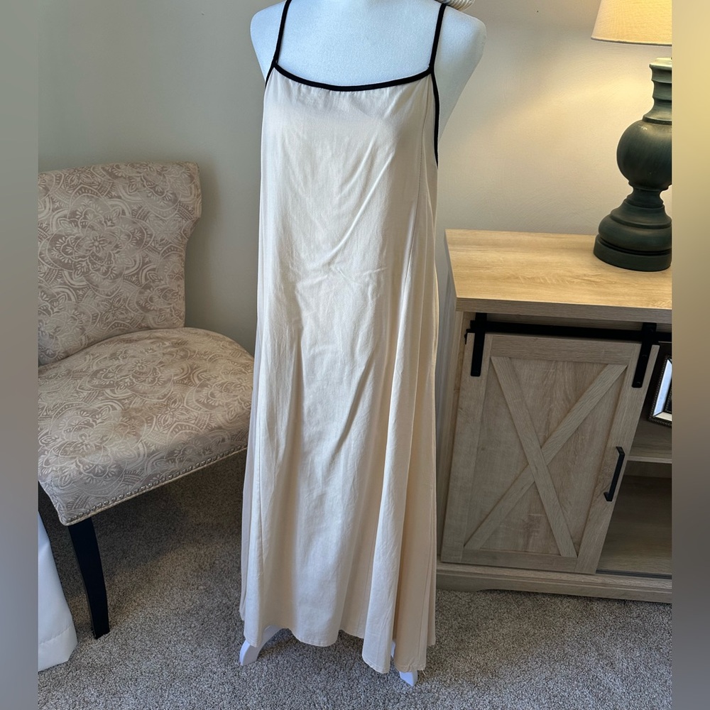 Elegant Cream Linen Slip Dress Long Sundress